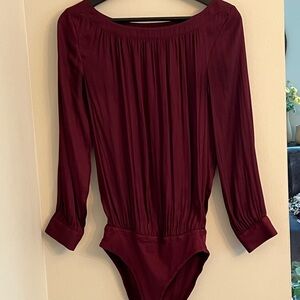 LOFT Outlet Burgundy Long Sleeve Bodysuit Top